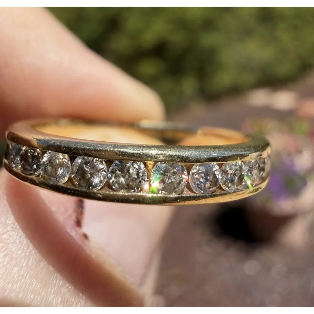 Vintage 14k Solid Gold Natural Channel Set Eternity Band Ring - 2.91g Size 6.75 - Picture 3 of 8